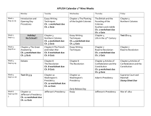 APUSH Calendar 1 st Nine Weeks