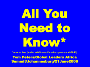 Tom Peters/Global Leaders Africa Summit/Johannesburg
