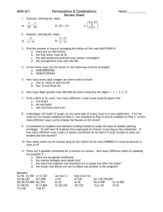 Lesson 7 – Permutations & Combinations Review Sheet