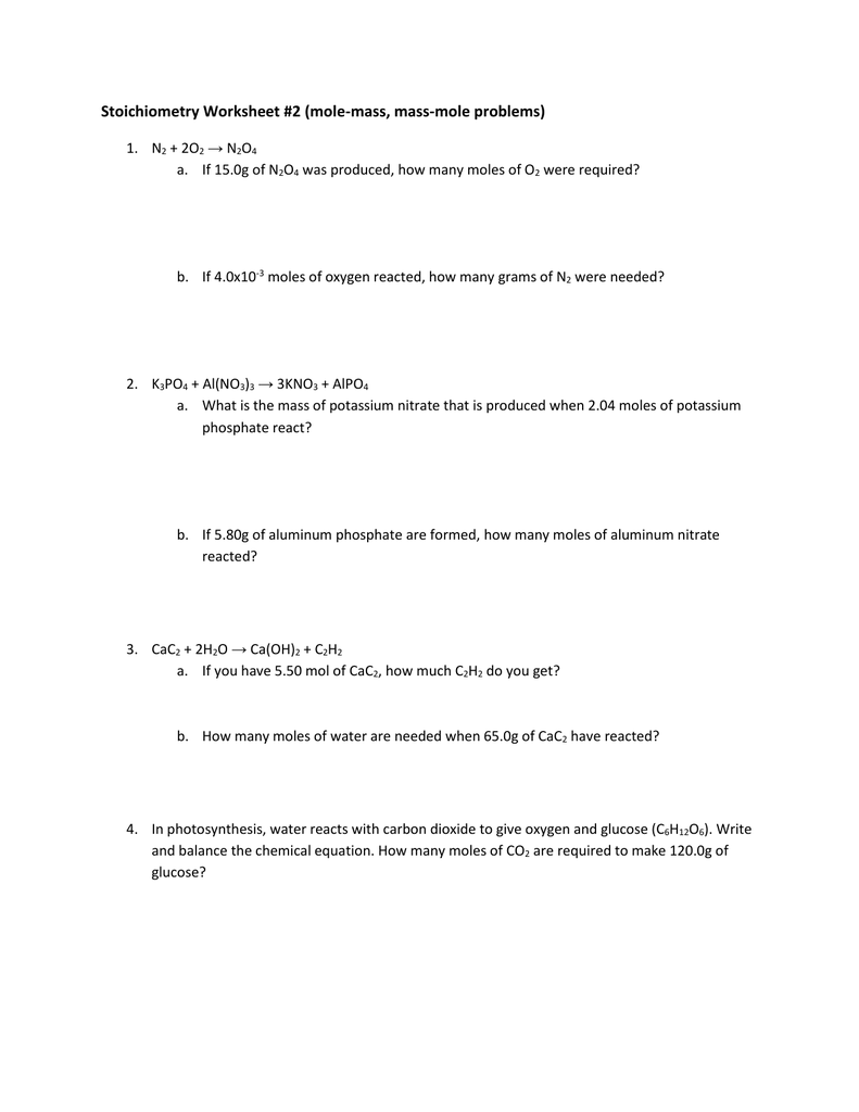 Stoichiometry Worksheet 22 (Mole In Stoichiometry Problems Worksheet Answers