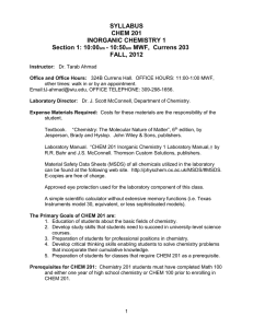 SYLLABUS CHEM 201 INORGANIC CHEMISTRY 1 Section 1