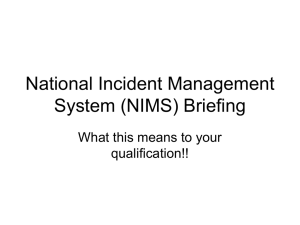 National Incident Management System (NIMS) Breifing