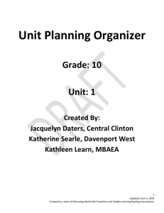 Unit 1 UPO - Grade 10 - Mississippi Bend AEA