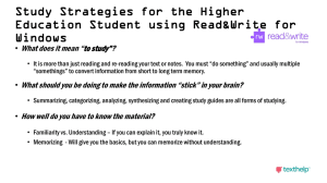 Study Strategies for the Higher Education Student using