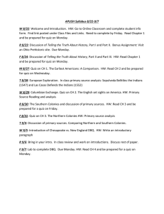 APUSH Syllabus 8/22-9/7 W 8/22: Welcome and Introduction. HW