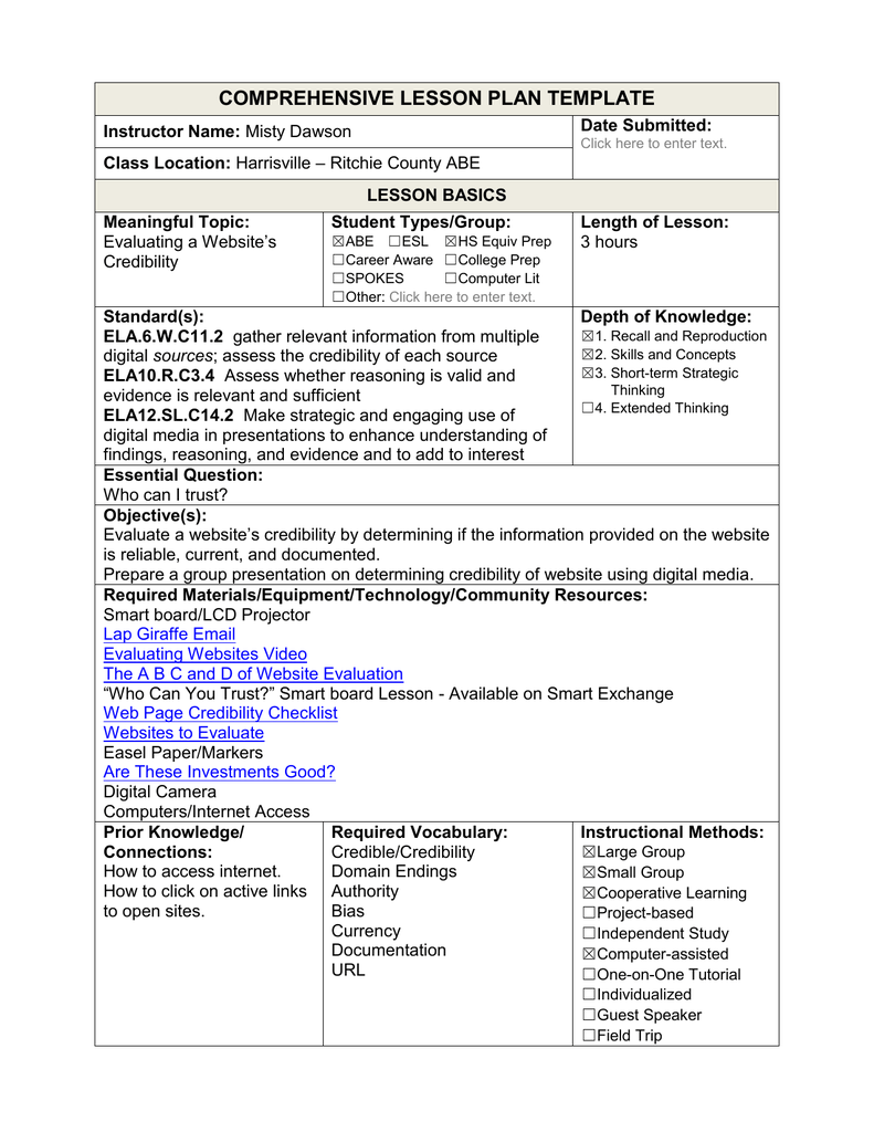 Udl Lesson Plan Template Free Printable Templates