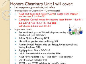 Honors Chemistry Unit I will cover: