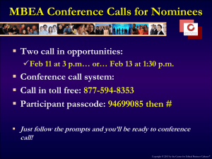 MBEA Conference Calls for Nominees Two call in opportunities