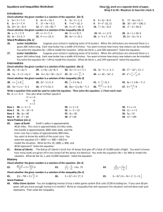Equations and Inequalities Worksheet