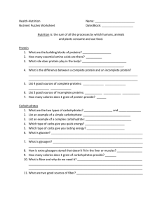 Health-Nutrition Name: Nutrient Puzzles Worksheet Date/Block