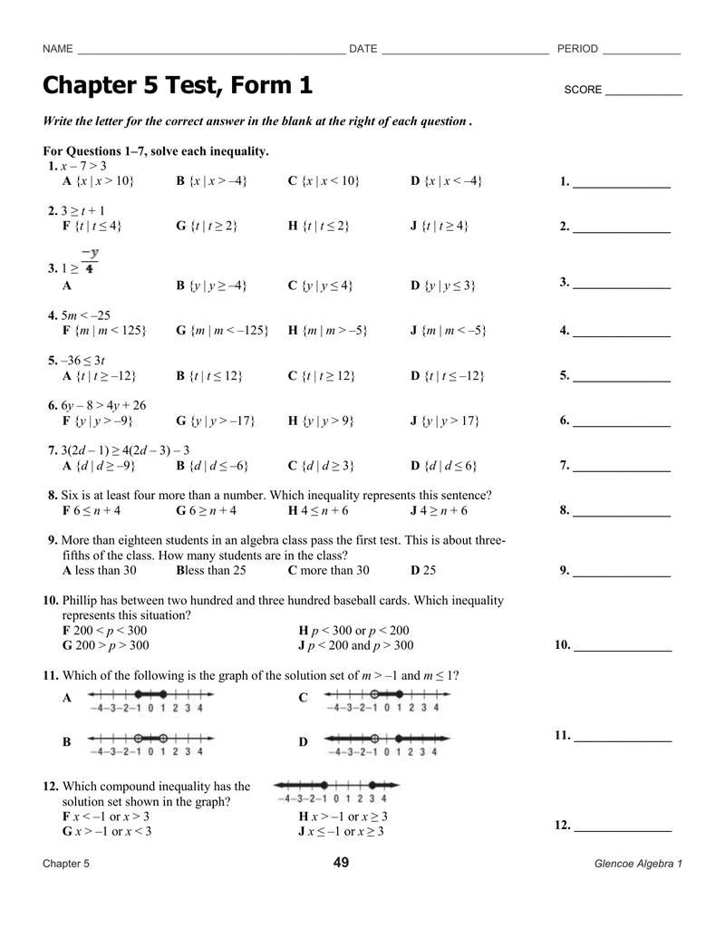 Chapter 5 Test Form 1