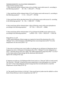 THERMOCHEMISTRY CALCULATIONS WORKSHEET 1 Using