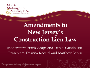 Amendments to New Jersey's Construction Lien Law