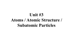 Unit #3 Atoms / Atomic Structure / Subatomic Particles