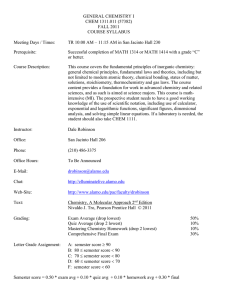 GENERAL CHEMISTRY I - Select Semester to View