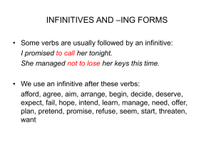 INFINITIVES AND *ING FORMS