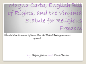 Magna Carta, English Bill of Rights, and the Virginia Statute for