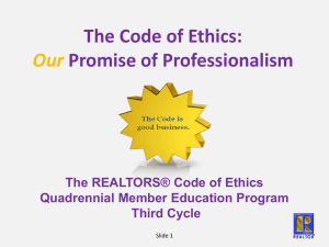 The Code of Ethics Your Promise of Professionalism