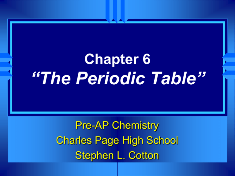 Chapter 6 The Periodic Table