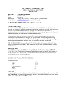 MNGT 3460 MNGT 3100 MNGT 3460 SECTION 003 SYLLABUS