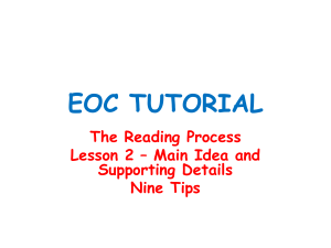 Lesson 2 – Main Idea and Supporting Details