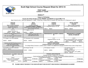 Scott High School Course Request Sheet for 2013-14