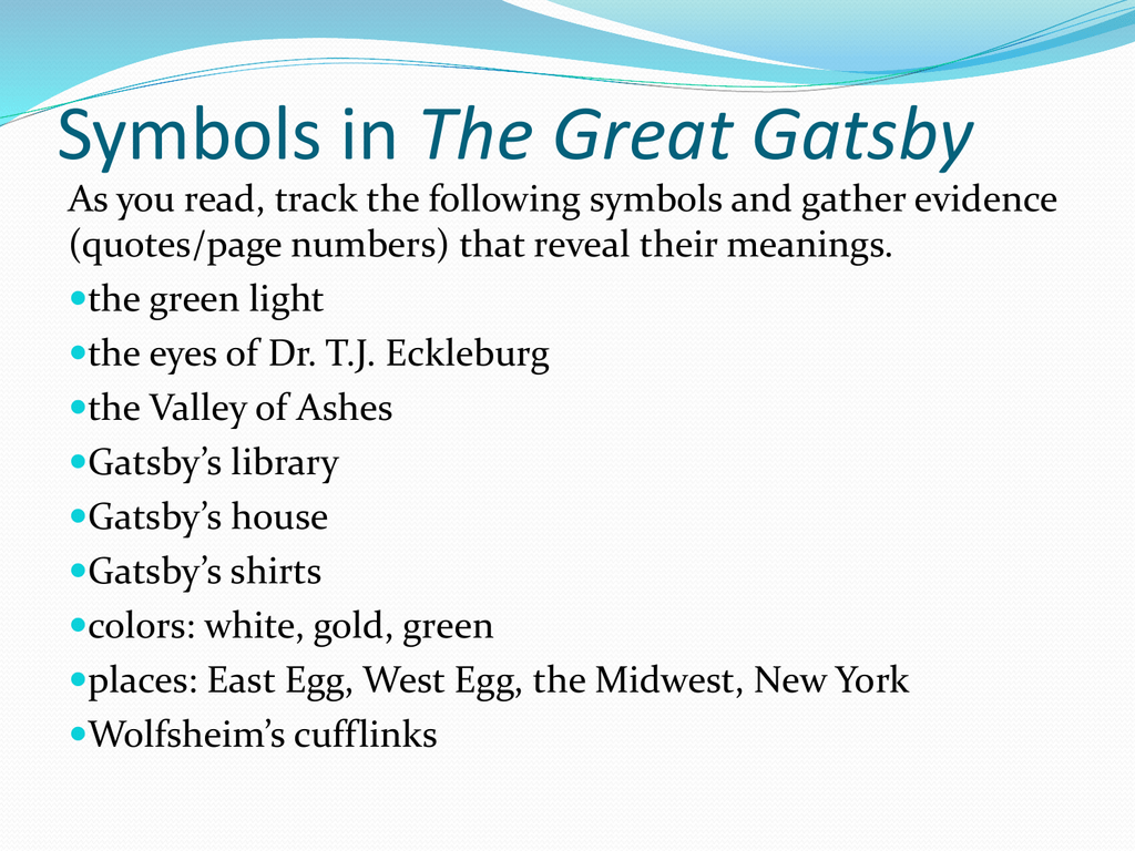 symbols in the great gatsby chapter 9