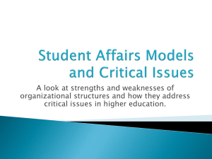 Student affairs models and critical issues in higher ed