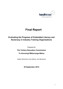 Evaluating the progress of embedded literacy and numeracy in
