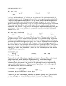 SCIENCE DEPARTMENT BIOLOGY (348) grade 9 1.4 credit 7 IPW 1