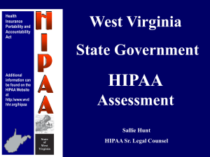 West Virginia State Government HIPAA Assessment Project Charter