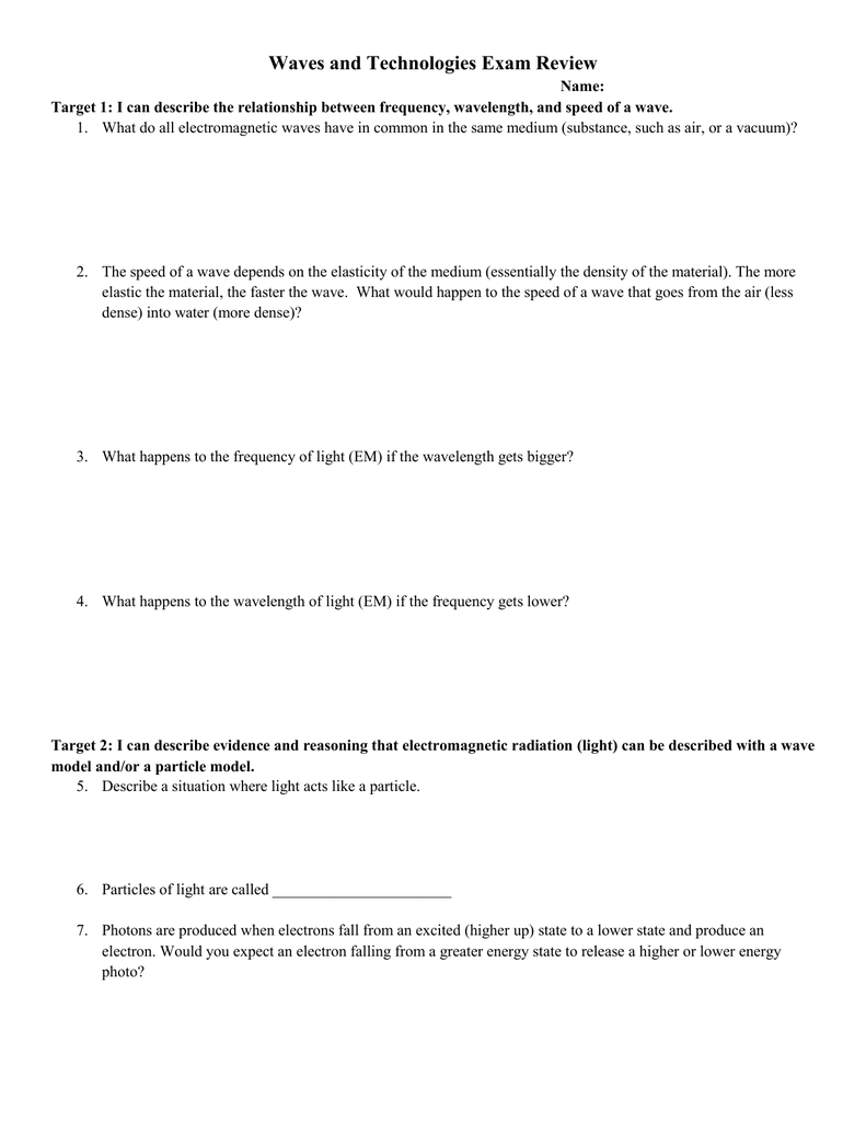 Waves Exam Review Intended For Waves Review Worksheet Answer Key