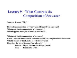 What controls the composition of seawater?