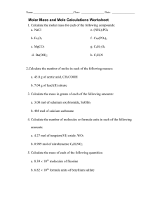 Molar Mass and Mole Calculations Worksheet
