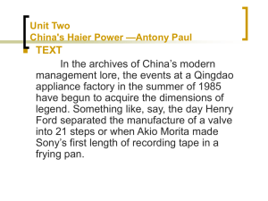 Unit Two China's Haier Power —Antony Paul