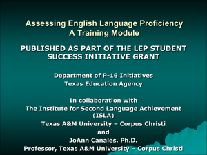 ESL Certification Summer Institute Assessing English Language