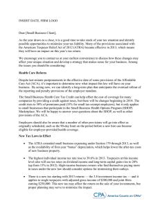 Small Business Tax Client Letter - 2013 Tax Year