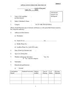 Annex-1 APPLICATION FORM FOR THE POST OF