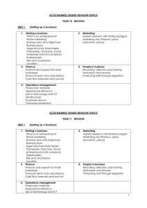 GCSE BUSINESS STUDIES REVISION TOPICS YEAR 10 REVSION