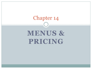 Menu price - Culinary Arts