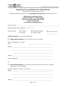 International accreditation application form