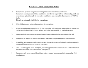 to CMA Sri Lanka Exemption Policy