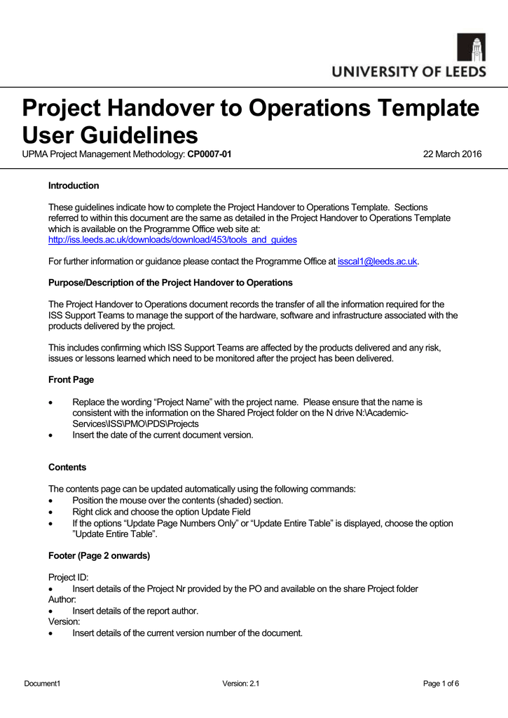 It Project Handover Document Template PDF Template