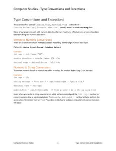 Type Conversions and Exceptions