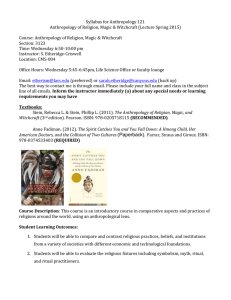 Syllabus for Anthropology 121 Anthropology of Religion, Magic