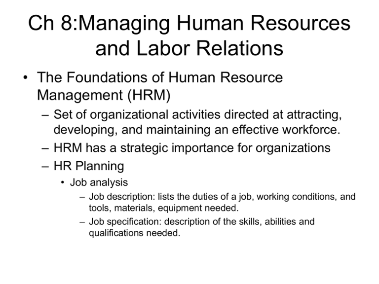 Ch 8 Managing Human Resources And Labor Relations