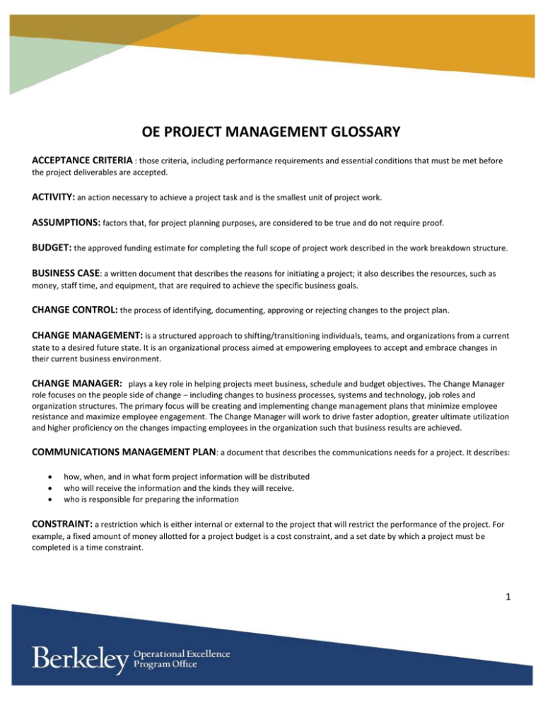 Oe Project Management Glossary