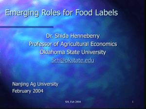 food labeling Isssues - Department of Agricultural Economics