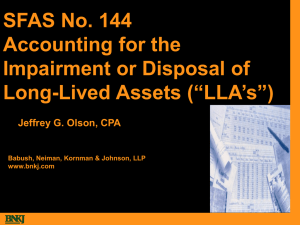 SFAS No. 144 Accounting For The Impairment of LLAs