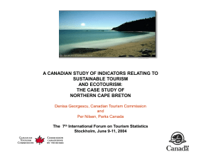 A Canadian Study of Indicators Relating to Sustainable Tourism and